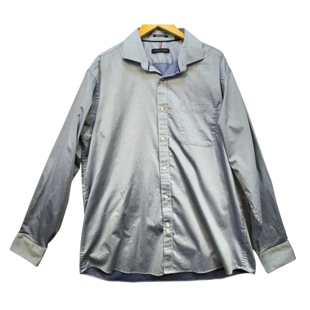Tommy Hilfiger Mens Dress Shirt Size XL Blue Stretch Wrinkle-Resistant Workwear